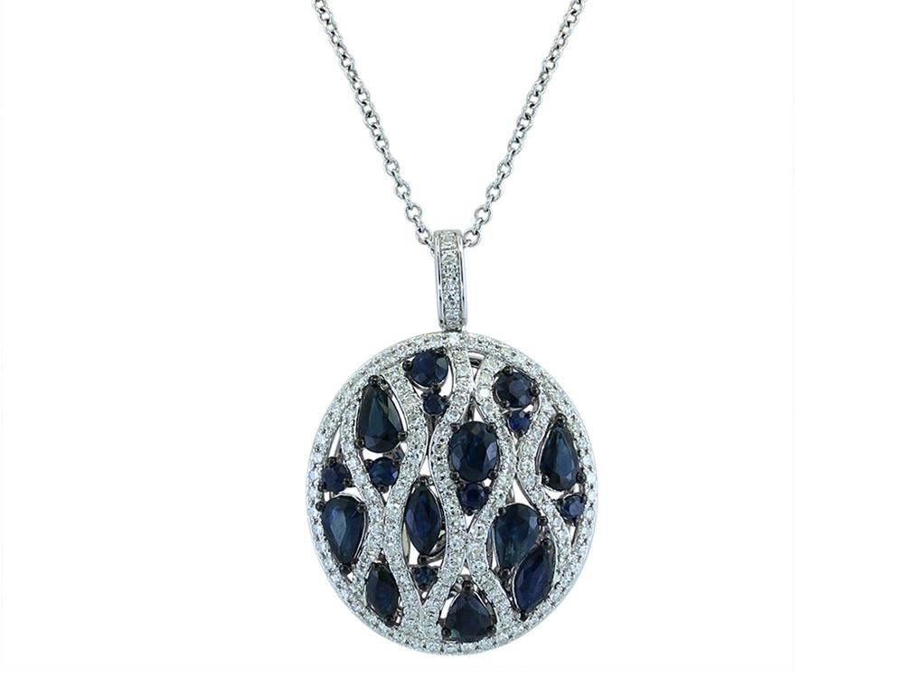 EFFY 14K WHITE GOLD DIAMOND,NATURAL SAPPHIRE PENDANT