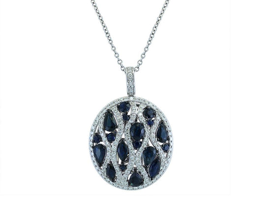 EFFY 14K WHITE GOLD DIAMOND,NATURAL SAPPHIRE PENDANT