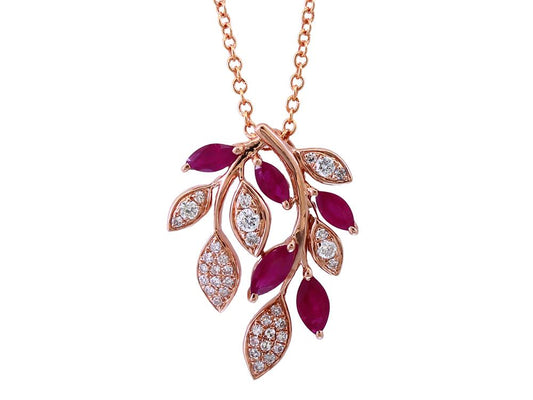 EFFY 14K ROSE GOLD DIAMOND,NATURAL RUBY PENDANT