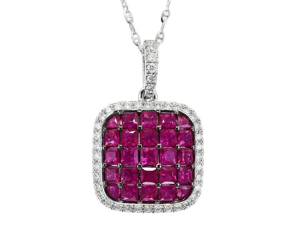 EFFY 14K WHITE GOLD DIAMOND,NATURAL RUBY PENDANT
