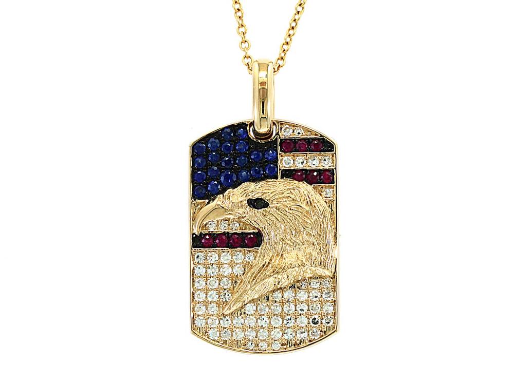 EFFY 14K YELLOW GOLD DIAMOND,BLACK DIAMOND,NATURAL RUBY,NATURAL SAPPHIRE PENDANT